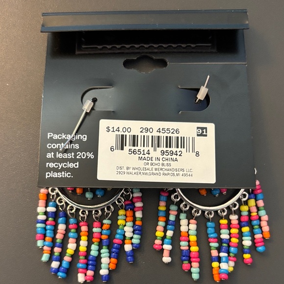 Silver Multicolor Beaded Dangle Earrings - Picture 2 of 2